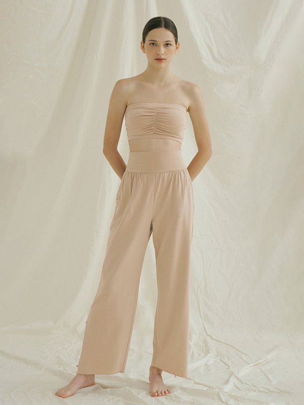 The new loose slit can be tied to the abdomen wide-leg dance trousers
