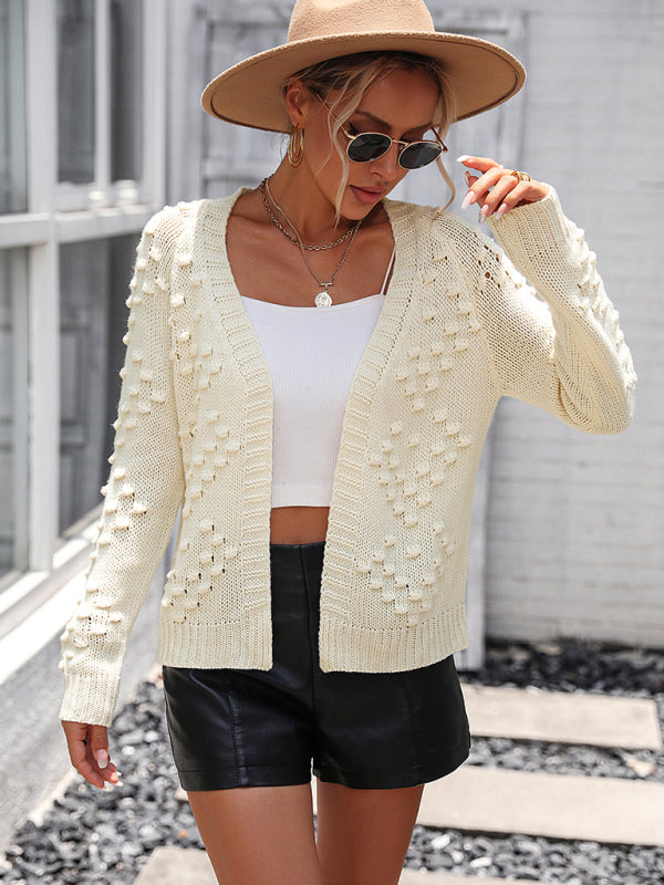 Women's knitted three-dimensional pattern cardigan coat sweater