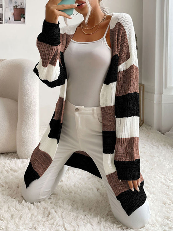 Women's Fashion New Arrival Long Buttonless Colorblock Sweater Jacket