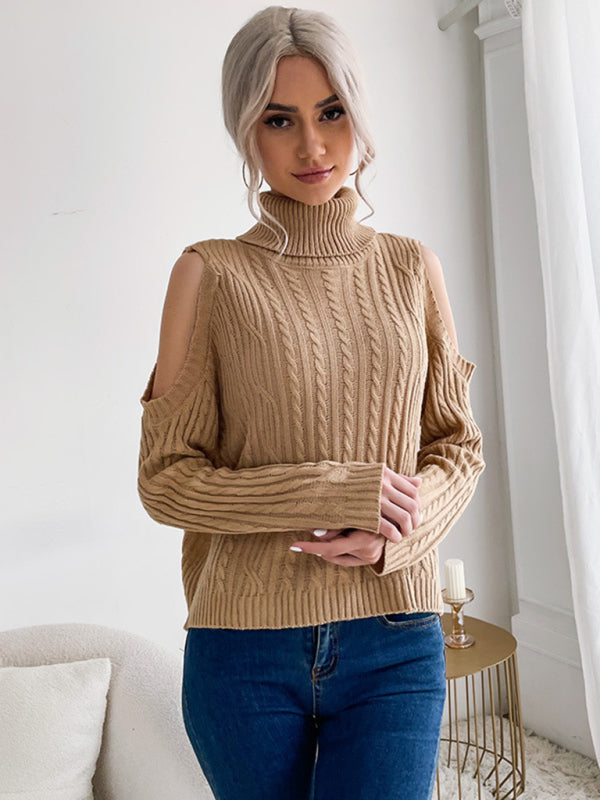 New fashionable women's bottoming turtleneck solid color long-sleeved twist off-shoulder sweater