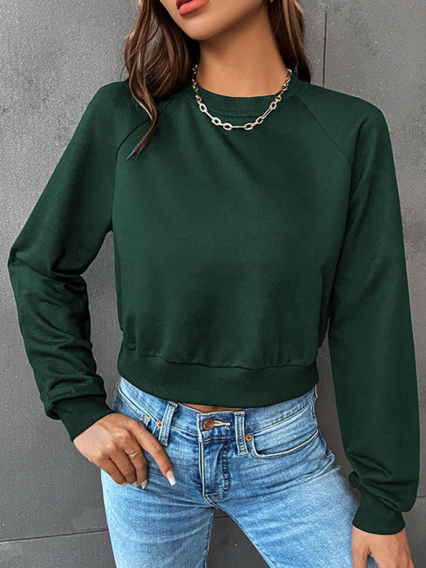 New women's long-sleeved round neck solid color sweater