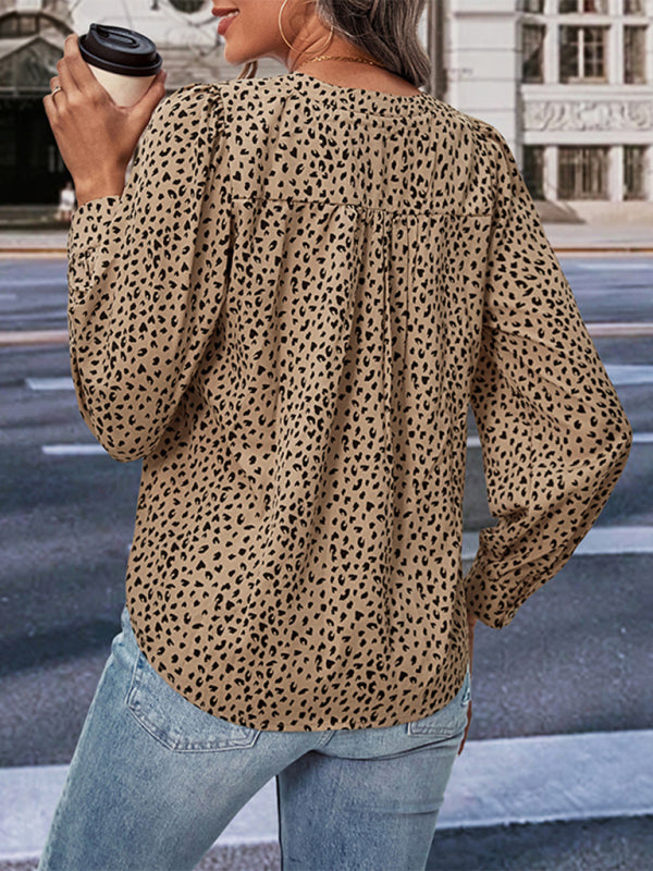 Nuova camicia da donna con stampa leopardata a maniche lunghe 