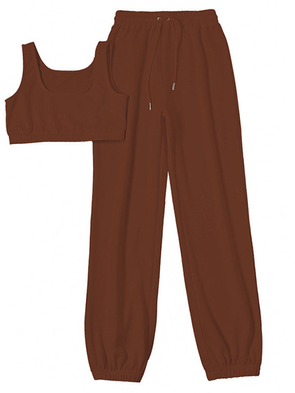 Two-piece set of casual trousers with vest and ankle strap