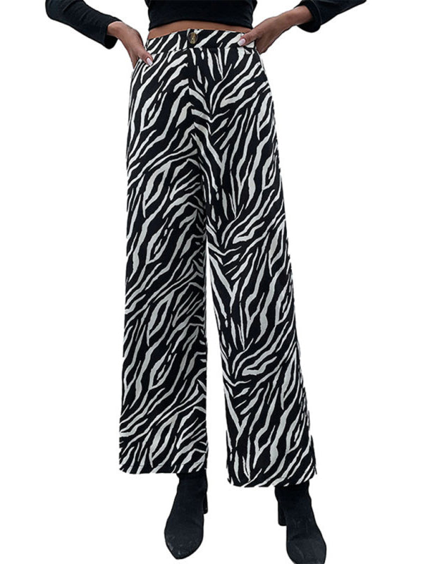 Pantaloni da donna a gamba larga con stampa zebrata 