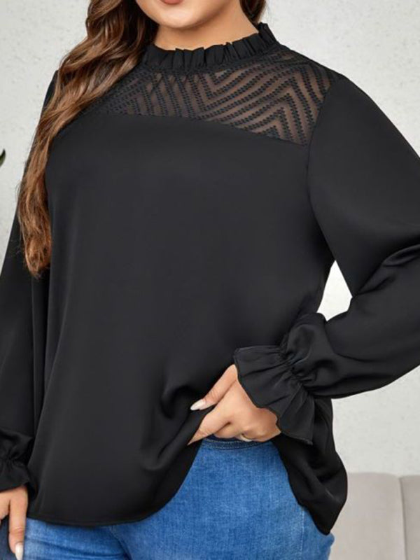 New plus size women's round neck long sleeve loose slimming top shirt