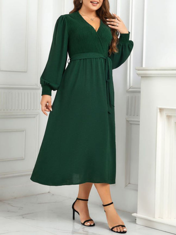 Nuovo abito dal design verde con scollo a V da donna taglie forti 