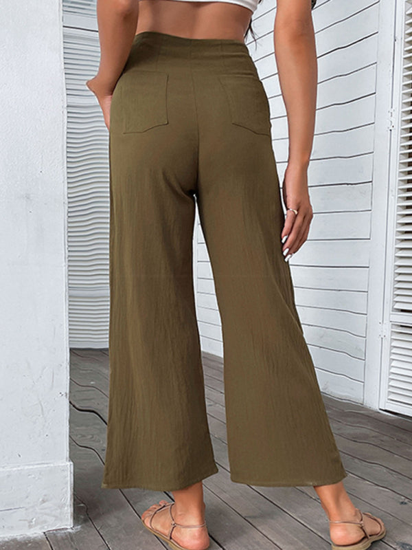 Nuovi pantaloni a nove punte da donna a vita alta in cotone e lino slim fit microsvasati 