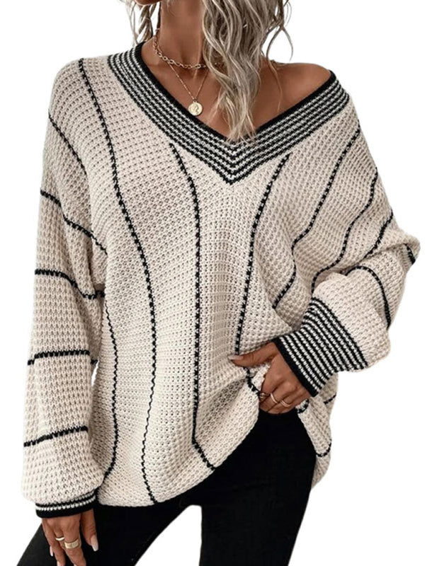 New style top vertical pattern casual loose sweater