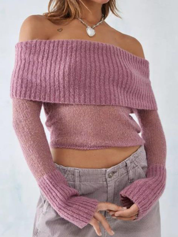 Nuovo maglione a maniche lunghe con colletto a una linea sexy per ragazza calda 