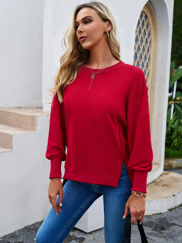 Women's new style casual long-sleeved round neck solid color sweatshirt