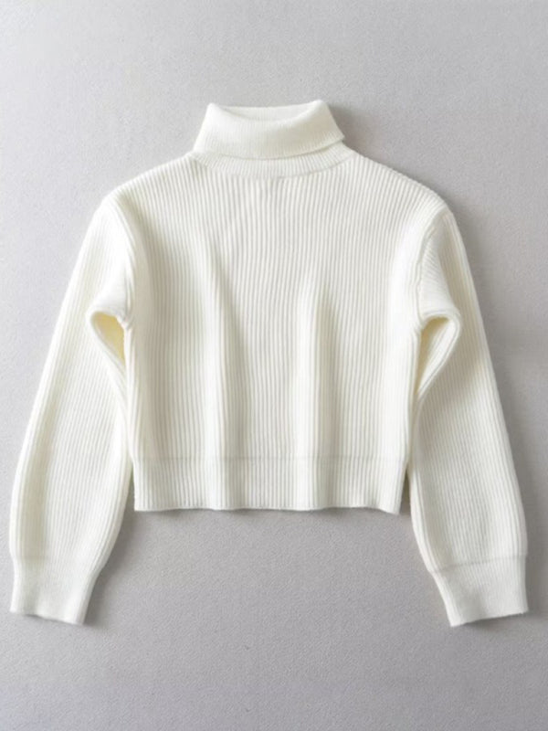 Women's warm short turtleneck top pullover sweater