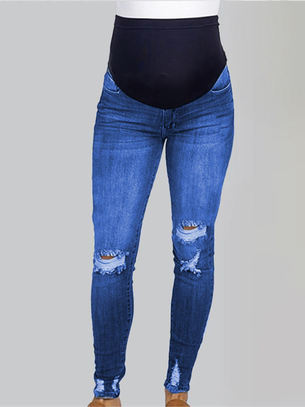 Maternity solid color belly support casual jeans