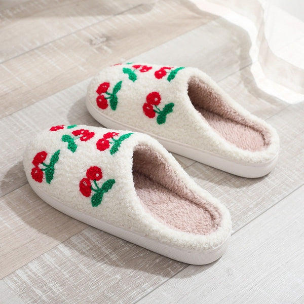 New cute cherry cotton slippers for men and women at home winter wool slippers