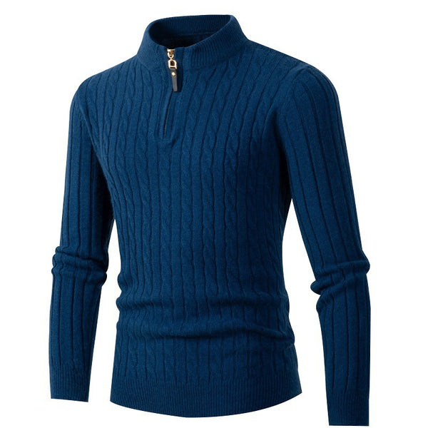 Parte superiore del maglione lavorato a maglia con cerniera a collo semi-alto attorcigliato a maniche lunghe 